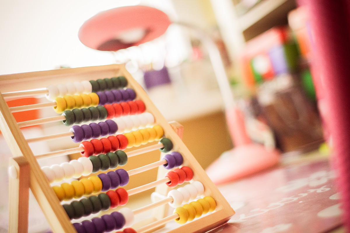 Child's abacus in learning environment